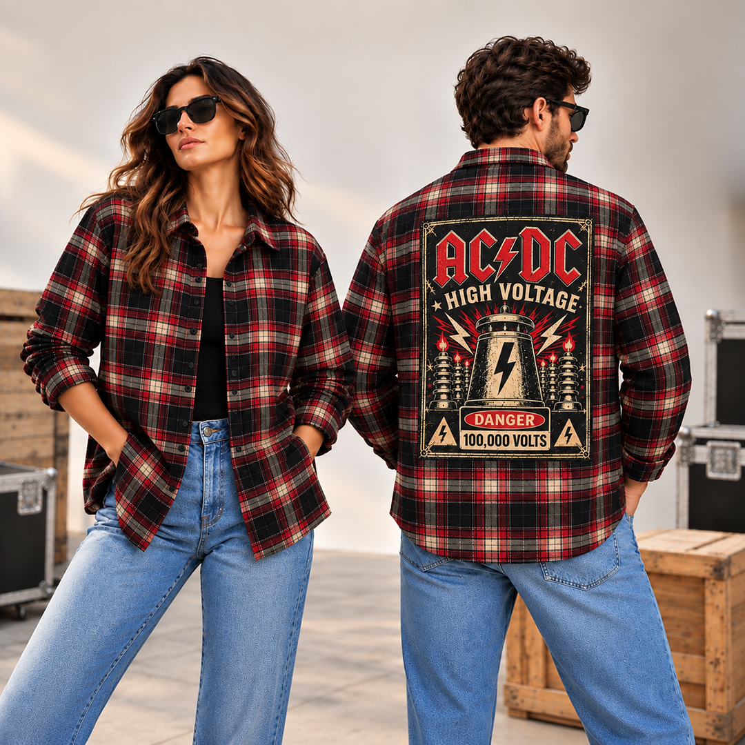 AC/DC Back Patch Plaid Shirt